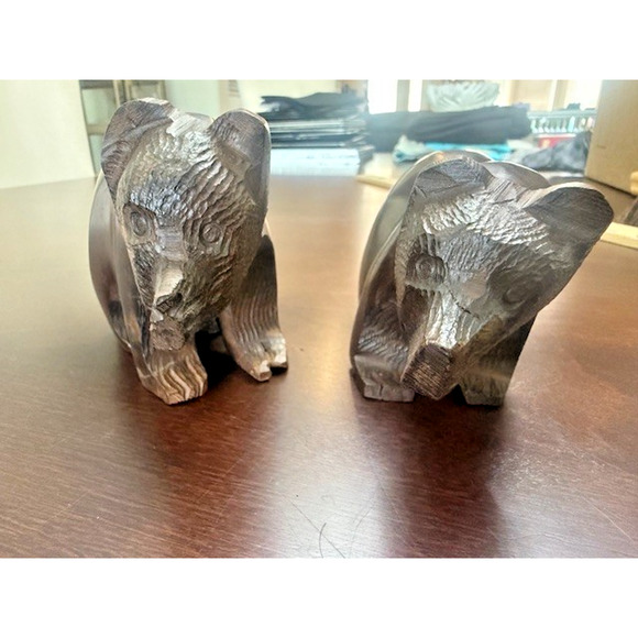 Vintage MCM Hand Carved Mexico Ironwood BROWN BEAR Grizzly Figurines family of 4 - Picture 4 of 13